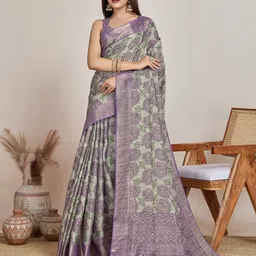 DIVASTRI Women Floral Printed Zari Tissue Saree-image-83