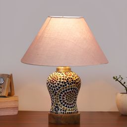 Devansh Camel Brown Wood Traditional Abstract Shaped Table Lamp image 3