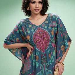 Vishudh Floral Print Batwing Sleeve Kaftan Dress-image-64