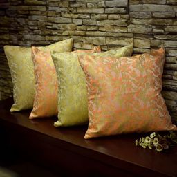 RoyalDeco Bageecha Peach-Coloured 4 Pieces Ethnic Brocade Silk Square Cushion Covers-20