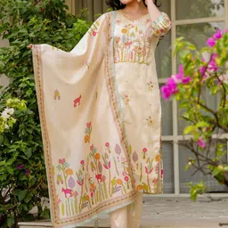 KALINI Women Embroidered Regular Thread Work Kurta with Trousers & With Dupatta-picture-1