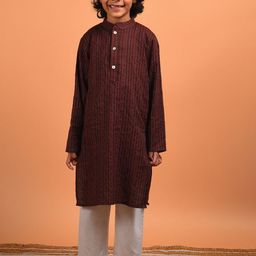 Kalp Boys Striped Regular Pure Cotton Coco Kurta Set-image-44