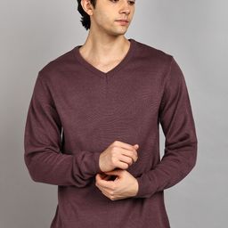 park avenue Men Solid V Neck Red Sweater-picture-16