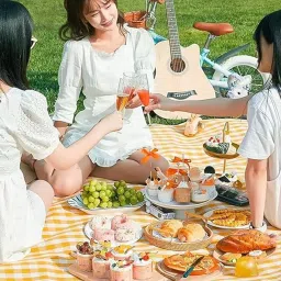 Foldable Waterproof Picnic Mat – Large Size for 3–5 People (Yellow Check Design) Yellow 5 mm Camping Mat-image-45