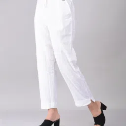 Women Regular Fit White Cotton Blend Trousers-image-20