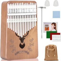 Kalimba 17 Keys Thumb Piano with Mahogany Wood Tune Hammer and Study Instruction Finger Piano Musical Instrument Accessories, Gift for Beginners and Piano Lovers Professionals – Light Brown-30