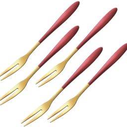Stainless Steel Forks Set for Home, Kitchen and Restaurant (Red, 5 Pcs) Stainless Steel Dessert Fork Set-14