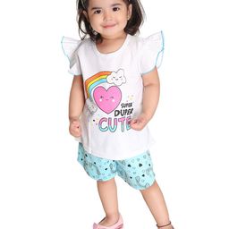 BAESD Girls White & Blue Printed Top with Shorts-image-88