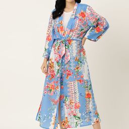 ETC Women Floral Print Longline Robe with Belt-image-31
