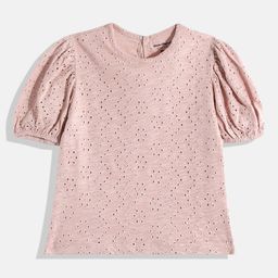 makemyfab Girls Floral Puff Sleeves Schiffli Top-image-91