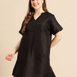 Qurvii Mandarin Collar A-Line Dress-image-36