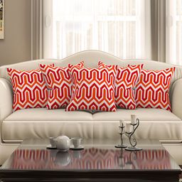 SEJ by Nisha Gupta  Set of 5 Orange Printed 16'' x 16'' Square Cushion Covers-4