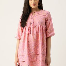 Rue Collection Floral Print Tie-Up Neck Layered A-Line Dress-image-92