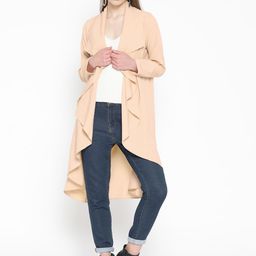 JC Collection Women Beige Solid Waterfall Longline Shrug-3