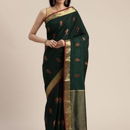 MIMOSA Green & Golden Art Silk Woven Design Saree-image-77