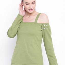 Belle Fille Women Green Solid Bardot Top-image-83