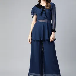 Cottinfab Women Embellished Ruffle Top with Trousers-12