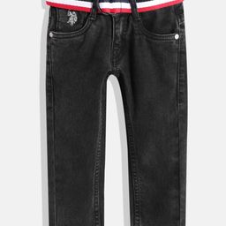 U.S. Polo Assn. Kids Boys Slim Fit Mid-Rise Light Fade Stretchable Jeans With Belt-picture-3