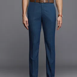 Raymond Men Blue Textured Slim Fit Mid-Rise Formal Trousers-image-69