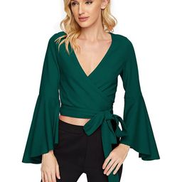 Samsara Couture Tie and Dye Bell Sleeve Wrap Top-image-79