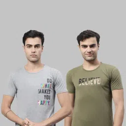 Vimal Jonney Light Grey & Olive Printed Lounge T-Shirt - Pack of 2-image-91