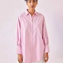The Label Life Pink & White Striped Oversized Shirt-image-69