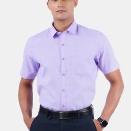 Ramraj Purple Cotton Regular Fit Self Pattern Shirt-image-84