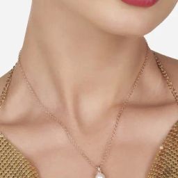 Zaveri Pearls Rose Gold Cubic Zirconia Pearl Pendant With Chain Brass Necklace-ZPFK16193-72
