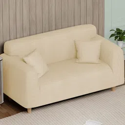 Lukzer Cream-Coloured Printed Jacquard 1 Piece Sofa Cover With Arms-image-53