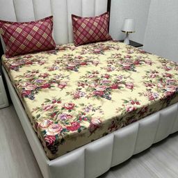 Pure Decor Yellow & Maroon Floral 350 TC King Bedsheet Set 2.74 m x 2.74 m-image-64