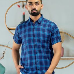 BASE 41 Men Spread Collar Tartan Checked Casual Shirt-image-51