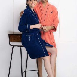 Nautica Highline Navy & Coral Cotton 500 GSM Ultra Soft Bath Robe - Set of 2-image-34