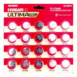 Eveready Ultima Pro Car Remote Coin Battery 3 V Lithium (Pack of 20), CR1620-27