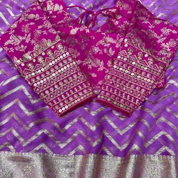 PAYAL CREATION Striped Zari Pure Georgette Saree-picture-38