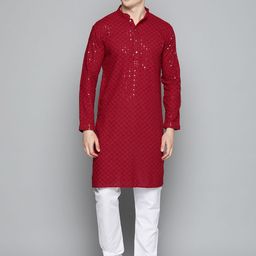 Jompers Men Floral Embroidered Chikankari Pure Cotton Kurta with Pyjamas-picture-41