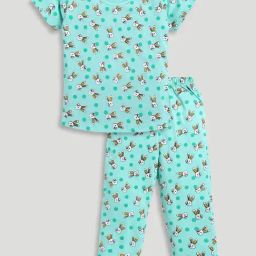 Todd N Teen Kids Turquoise Printed T-Shirt with Pyjamas-image-35