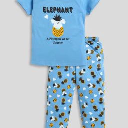 Todd N Teen Kids Blue Printed T-Shirt with Pyjamas-image-24