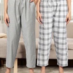 Kryptic White & Blue Cotton Relaxed Fit Printed Lounge Pants - Pack of 2-image-83