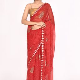 Manu Designer Floral Mirror Work Pure Chiffon Saree-image-31
