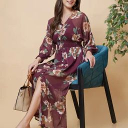 Globus Brown Floral Print Maxi Dress-image-91