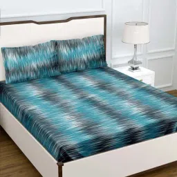 BELLA CASA Radiant Abstract Blue 150 TC Cotton King Bedsheet with 2 Pillow Covers-image-27