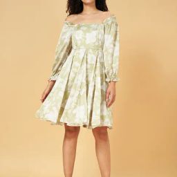 Honey by Pantaloons Olive Green Floral Print A-Line Dress-image-54