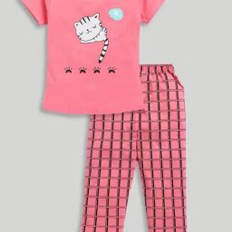 Todd N Teen Kids Pink Printed T-Shirt with Pyjamas-image-5
