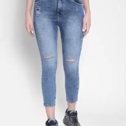 Crimsoune Club Blue Distressed Skinny Fit High Rise Jeans-picture-29