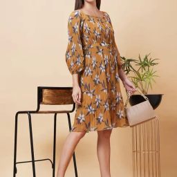 Globus Mustard Floral Print Fit & Flare Dress-image-64