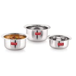 HAZEL Mini Round Bottom Silver Stainless Steel Tope or Patila (Set of 3)-image-1