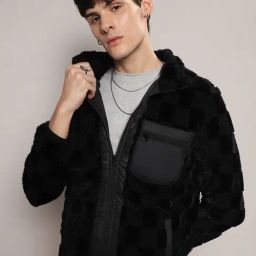 Campus Sutra Black Regular Fit Check Puffer Jacket-image-47