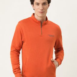 Flying Machine Men Orange Half Zip Placket Sweatshirt-image-18