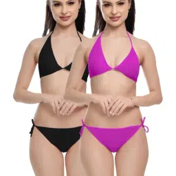 FIMS Black & Purple Plain Bra Panty Sets - Pack Of 2-image-85