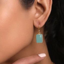 March by FableStreet Sterling Silver Aqua Chalcedony Drop Earrings in 18k Gold-Plating-image-10